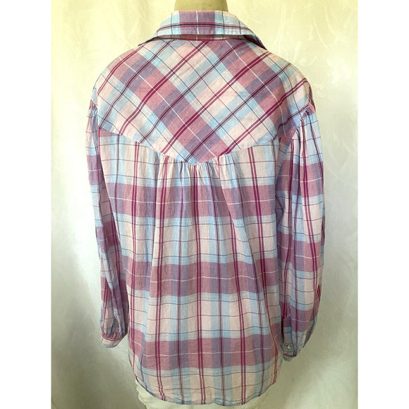 Isabel Marant Etoile Shirt Pink Purple Plaid Cotton Puff Balloon Sleeve … - Picture 6 of 11